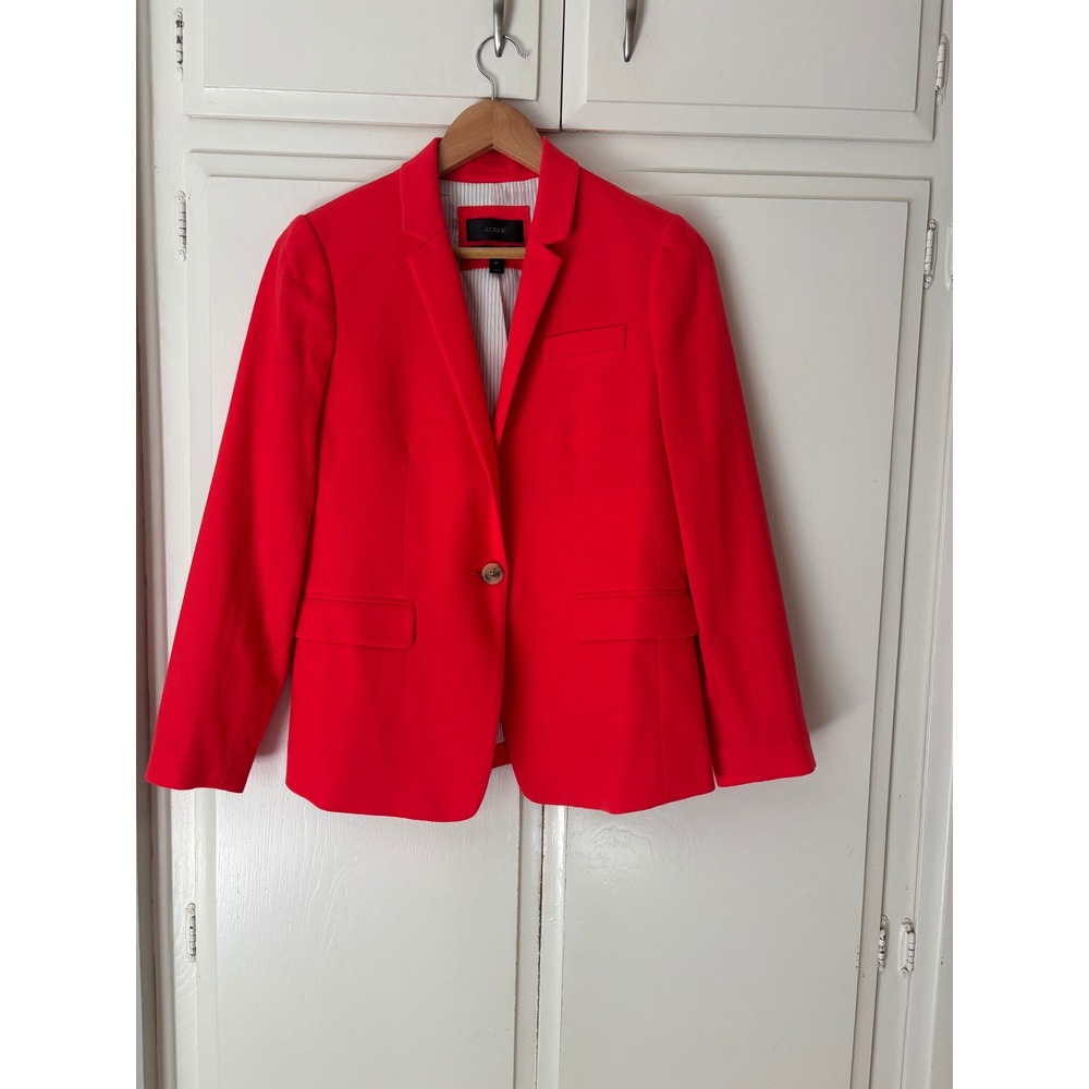 J.Crew Regent Blazer Red Orange Wool Blend Tailored One-Button Jacket Size 8P